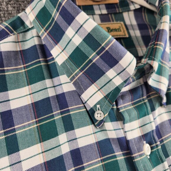 VTG LL Bean Button Up Shirt Short Sleeve Plaid Cotton Blend 16.5 Woven Oxford - Picture 6 of 14